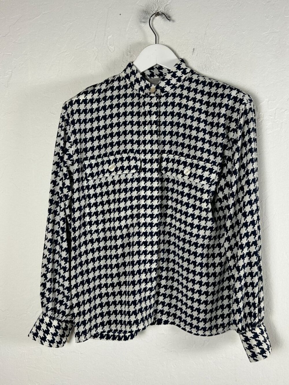 Liz Claiborne Collection Womens Houndstooth Button-Up Shirt Size 6 Navy White